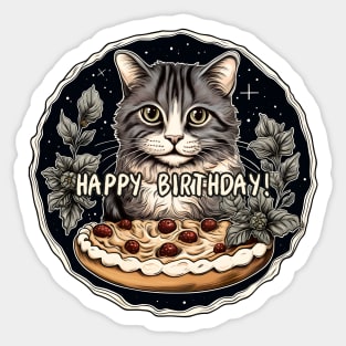 Cat Happy Birthday Cake Sticker